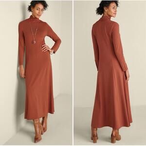 Soft Surroundings Jackie Jersey Knit Turtleneck Maxi Dress Terracotta Women's PL